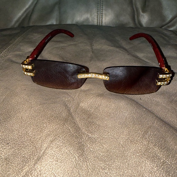 unknown Other - Y2K Iced-Out Rimless Wood Grain Sunglasses